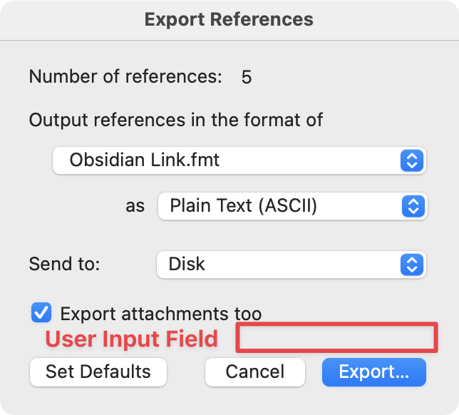 Export User Input Field Example
